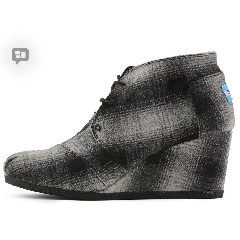 Toms Plaid Black & Gray Wedges